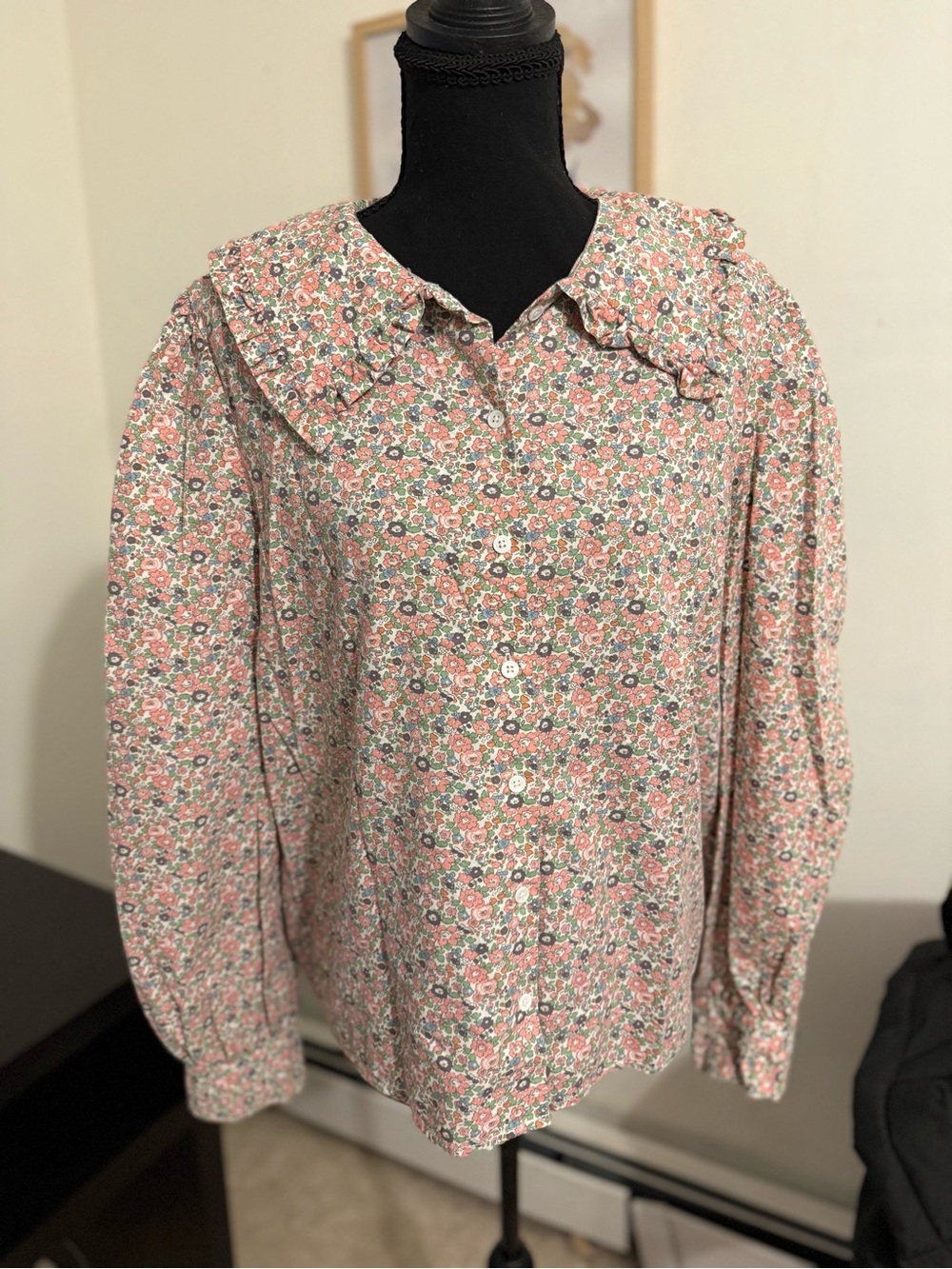 English Factory M 100% Cotton Floral Ruffle Collar Blouse.